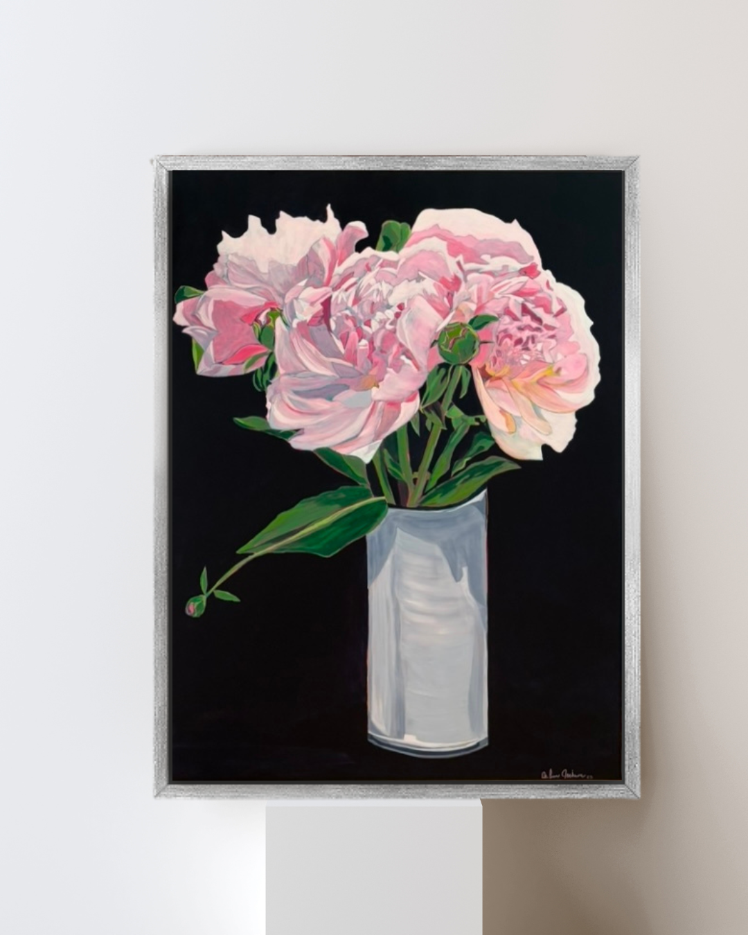 Pink Peonies on black background Canvas Print botanical floral