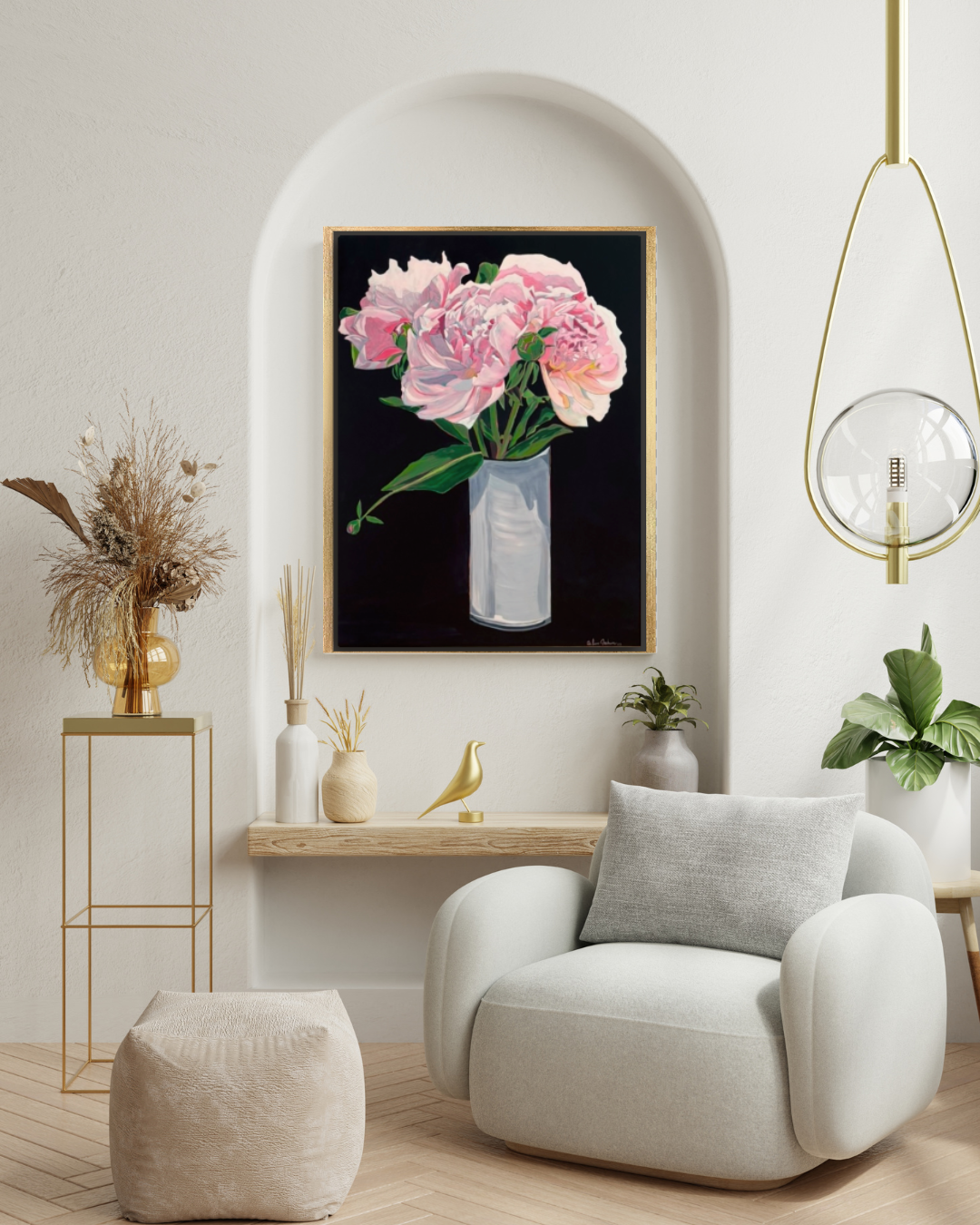 Pink Peonies on black background Canvas Print botanical floral